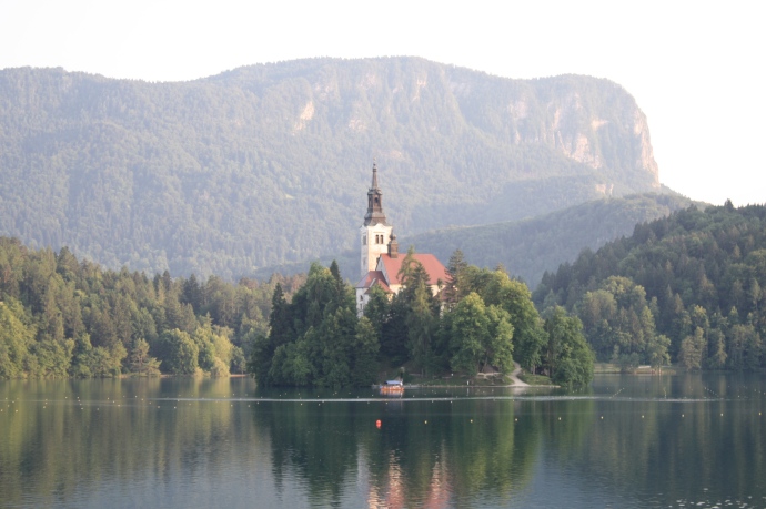 Bled Island in the summer haze.